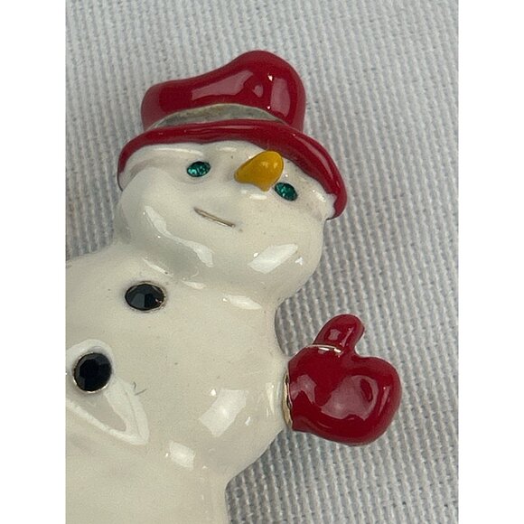 Vintage Snowman Brooch Pin Holiday Christmas White Red Goldtone - Picture 3 of 6